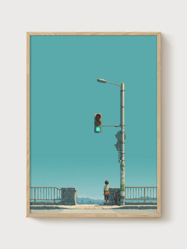 Minimalist Wall Art poster in oak frame