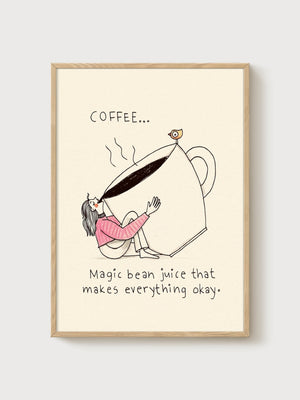 Coffee Lover Wall Art poster in oak frame