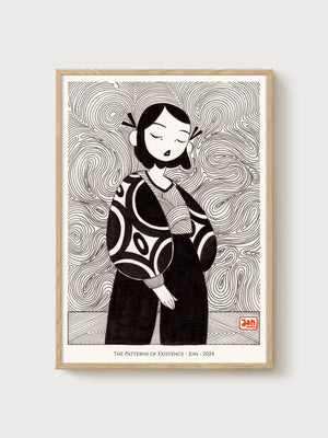 Faceless Portrait Line Art Print poster in oak frame