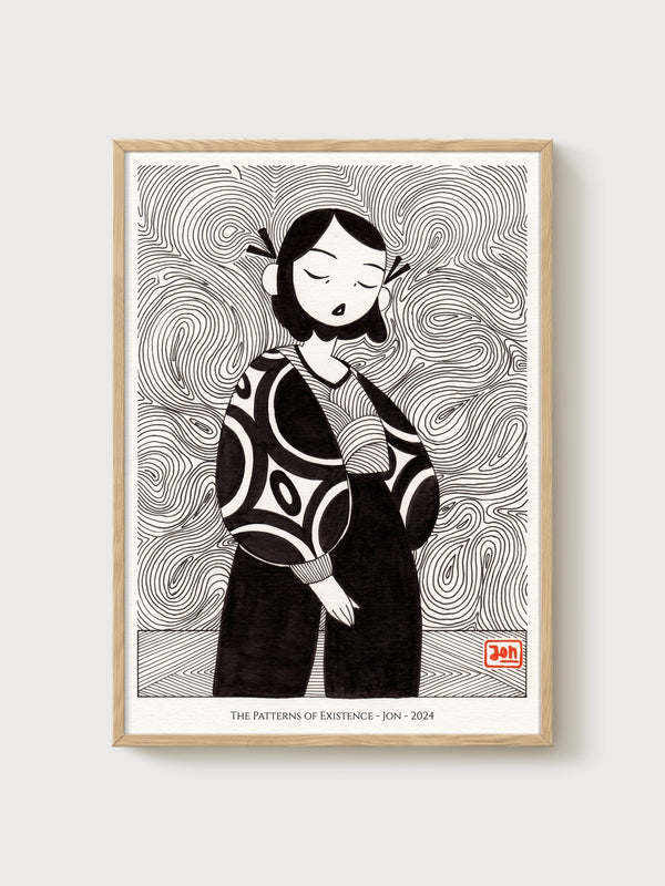 Faceless Portrait Line Art Print poster in oak frame