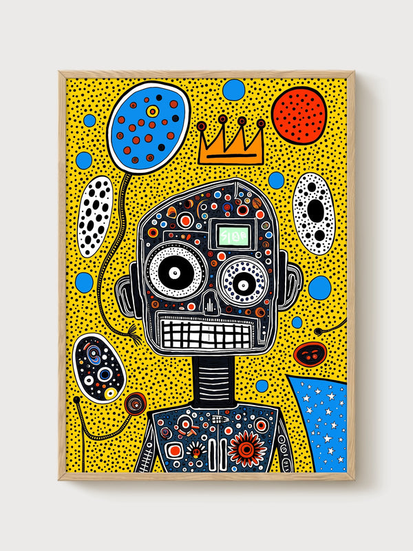 Cyberpunk Robot King Poster poster in oak frame