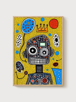 Cyberpunk Robot King Poster poster in oak frame
