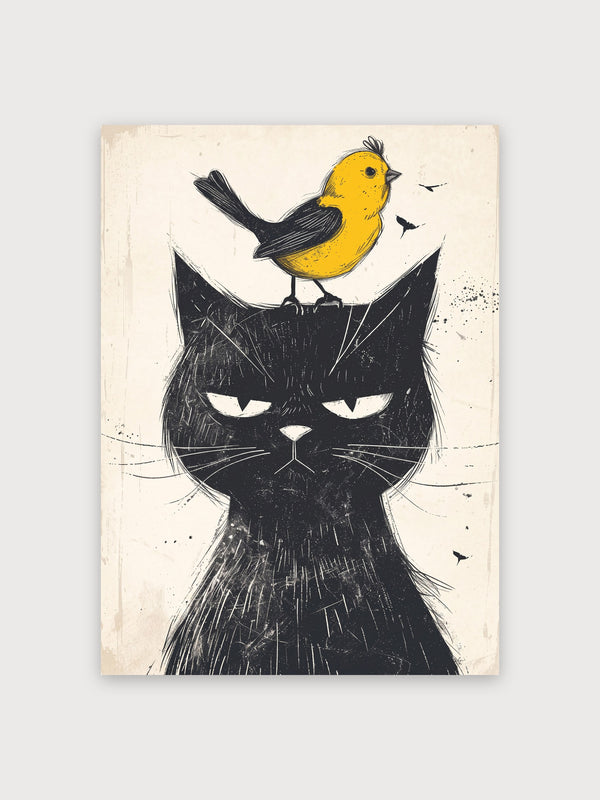 Black Cat With Yellow Bird - Digital Download