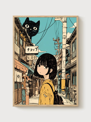 Anime Girl Poster poster in oak frame