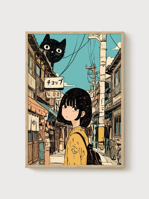 Anime Girl Poster poster in oak frame