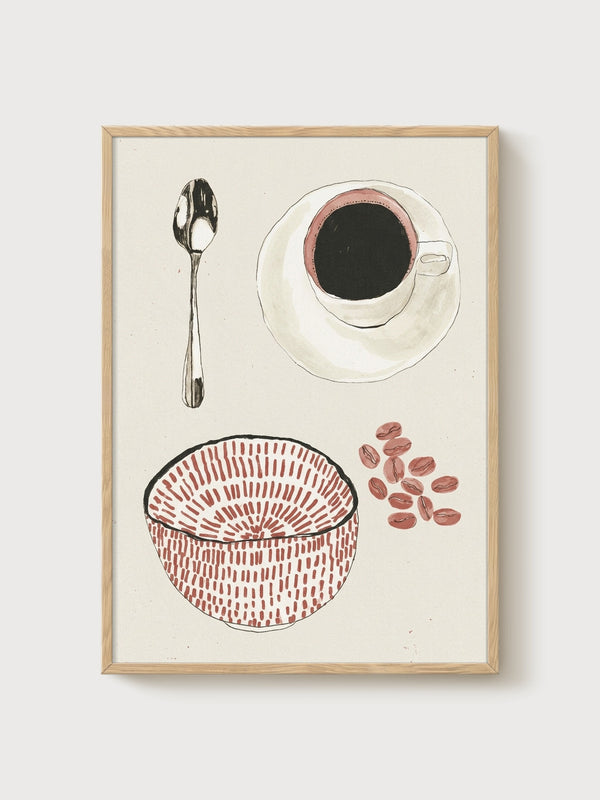 Coffee Print poster in oak frame