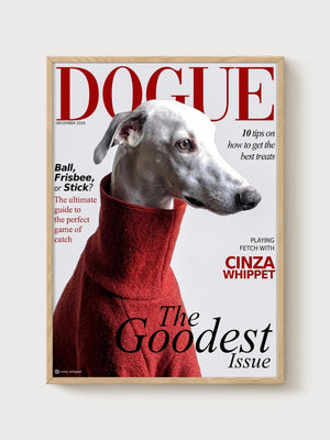 Dogue Magazine Whippet Poster poster in oak frame