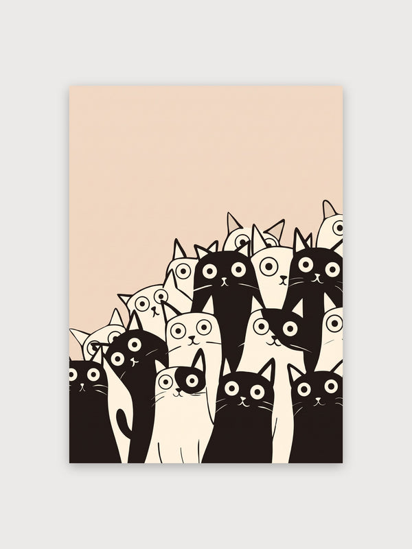 Quirky Cats Line Art Crowd - Digital Download