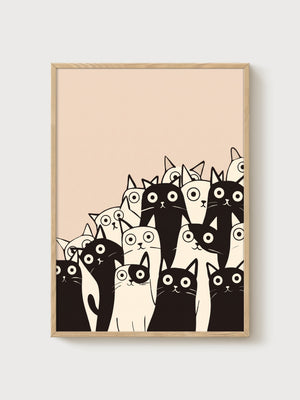 Black and White Cat Poster poster in oak frame