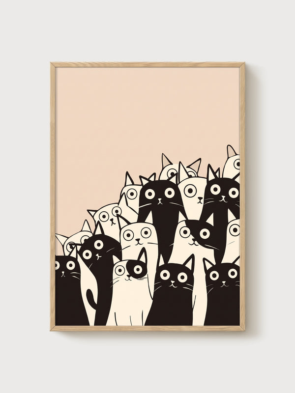 Black and White Cat Poster poster in oak frame