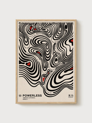 Powerless Abstract Line Art Print poster in oak frame