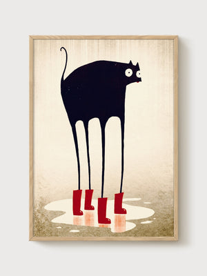Funny Black Cat Poster poster in oak frame