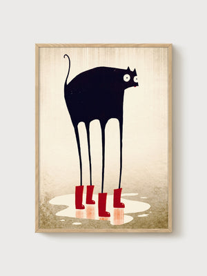 Funny Black Cat Poster poster in oak frame