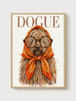 Dogue Poodle Portrait Print poster in oak frame