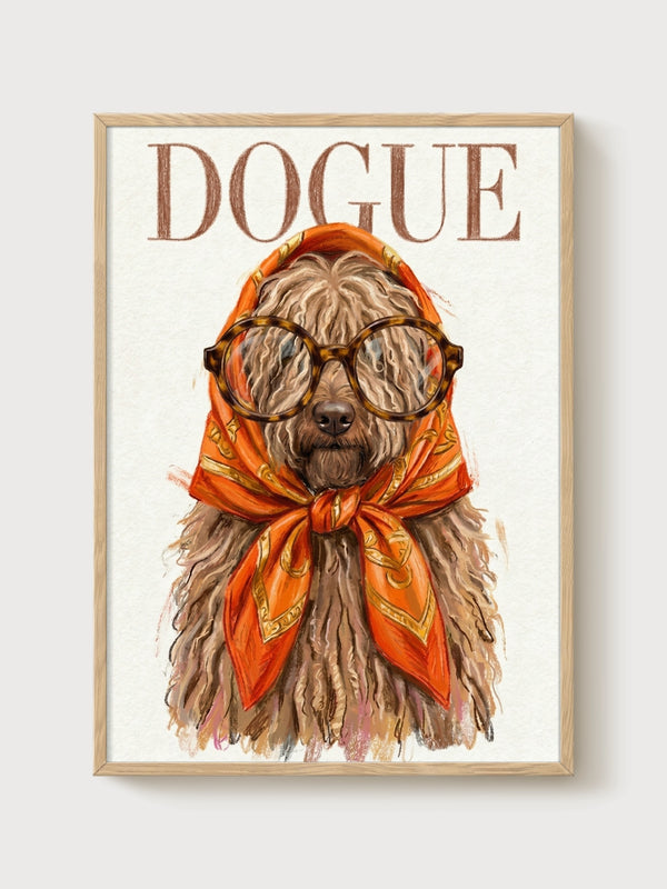 Dogue Poodle Portrait Print poster in oak frame