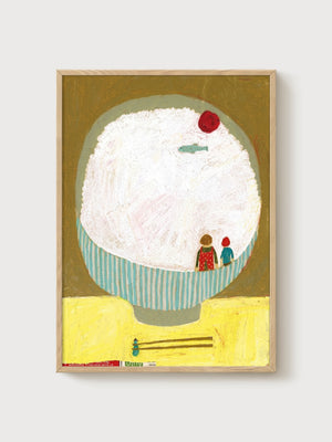 Ramen Bowl Folk Art Print poster in oak frame