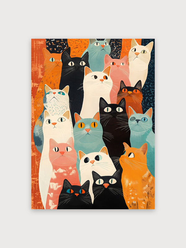 Modern Cat Faces Retro Illustration - Digital Download