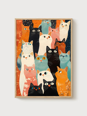 Colorful Cat Portrait Poster poster in oak frame