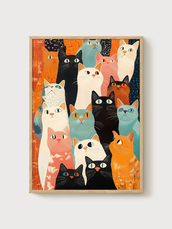 Colorful Cat Portrait Poster poster in oak frame