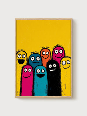 Pop Art Monster Family Poster poster in oak frame