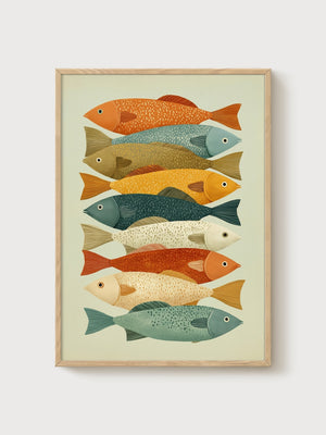 Fish Wall Art poster in oak frame