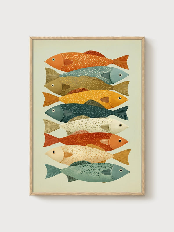 Fish Wall Art poster in oak frame