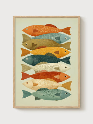 Fish Wall Art poster in oak frame