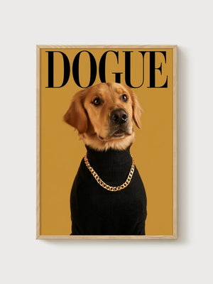 Dogue Golden Retriever Art poster in oak frame