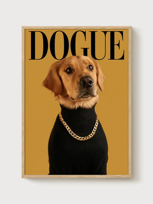 Dogue Golden Retriever Art poster in oak frame