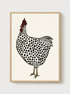 Rooster Folk Art Print poster in oak frame