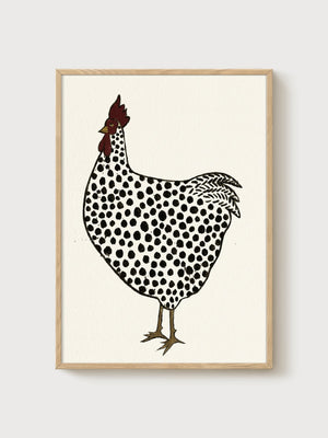 Rooster Folk Art Print poster in oak frame