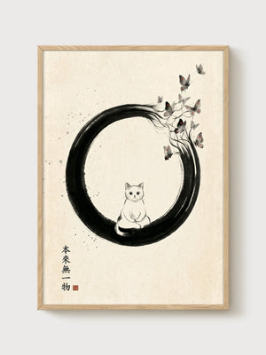 Enso Zen Circle Cat Poster poster in oak frame