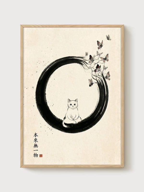 Enso Zen Circle Cat Poster poster in oak frame