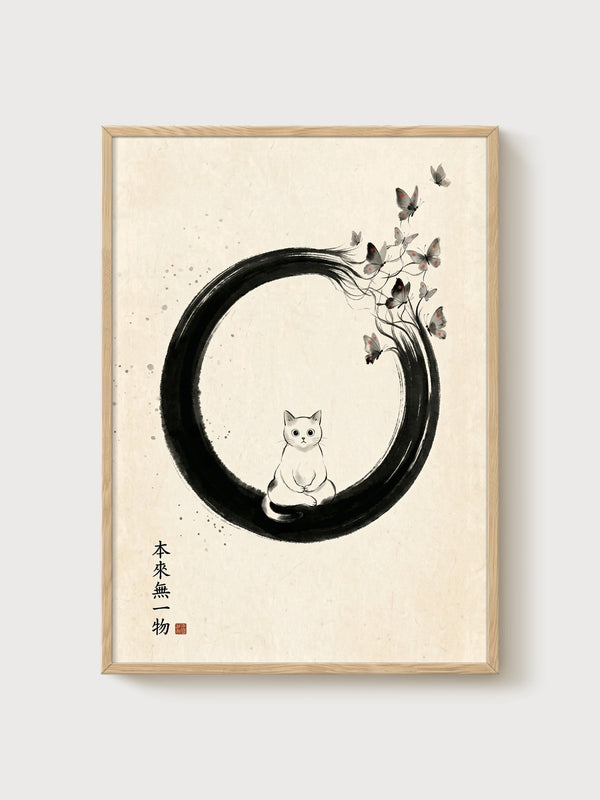 Enso Zen Circle Cat Poster poster in oak frame