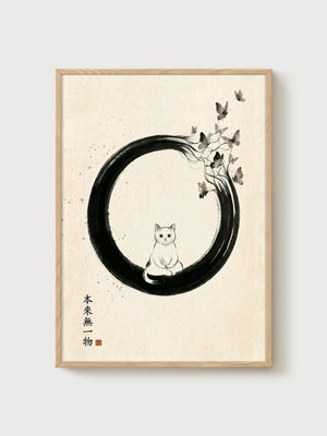 Enso Zen Circle Cat Poster poster in oak frame