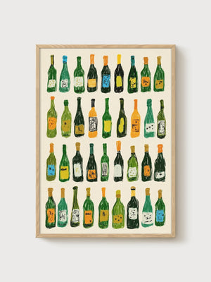 Wine Bottles Poster poster in oak frame