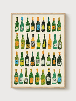Wine Bottles Poster poster in oak frame