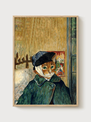 Van Gogh Cat Self-Portrait Poster poster in oak frame