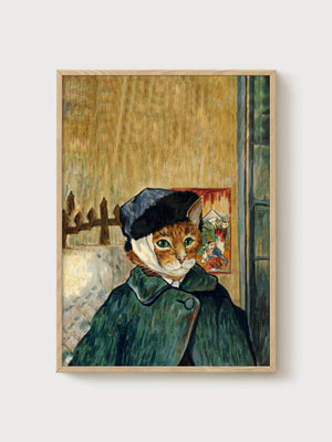 Van Gogh Cat Self-Portrait Poster poster in oak frame