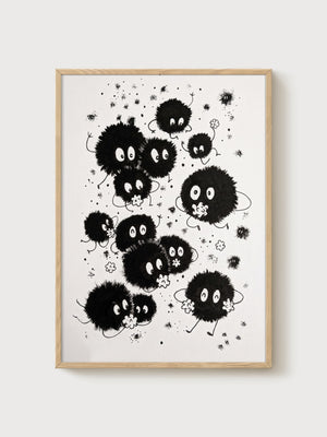 Whimsical Soot Sprites Ascii Art Poster poster in oak frame