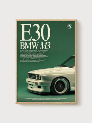 BMW M3 E30 Poster poster in oak frame