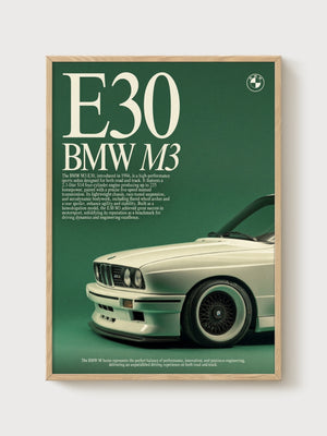 BMW M3 E30 Poster poster in oak frame