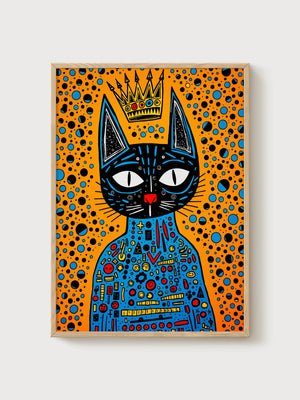 Black Cat Wall Art poster in oak frame