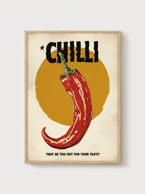 Retro Chilli Pepper Poster poster in oak frame