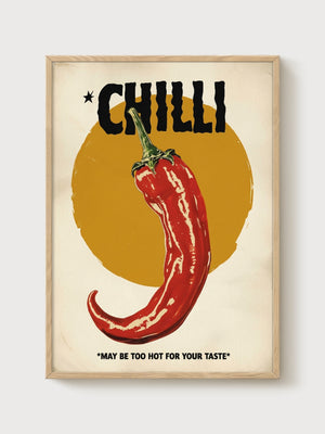 Retro Chilli Pepper Poster poster in oak frame