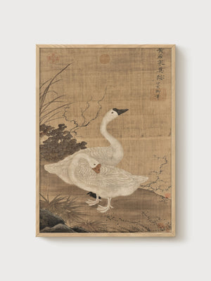 Ito Jakuchu Crane Print poster in oak frame