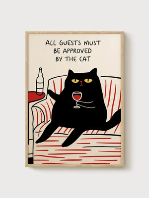 Black Cat Wine Poster poster in oak frame