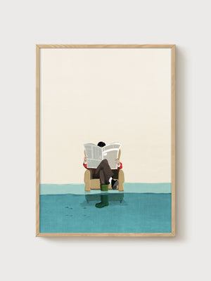 Minimalist Flood Illustration Poster poster in oak frame