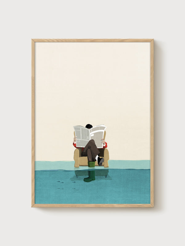 Minimalist Flood Illustration Poster poster in oak frame