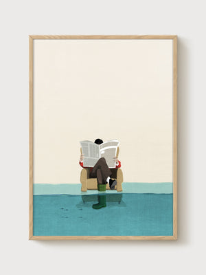 Minimalist Flood Illustration Poster poster in oak frame